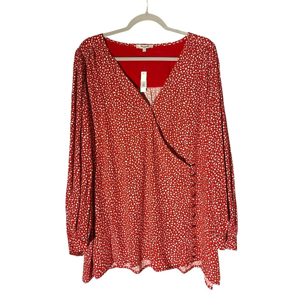 NWT Madewell Red Long Sleeve Viscose Polyester Wrap Blouse Size 3X